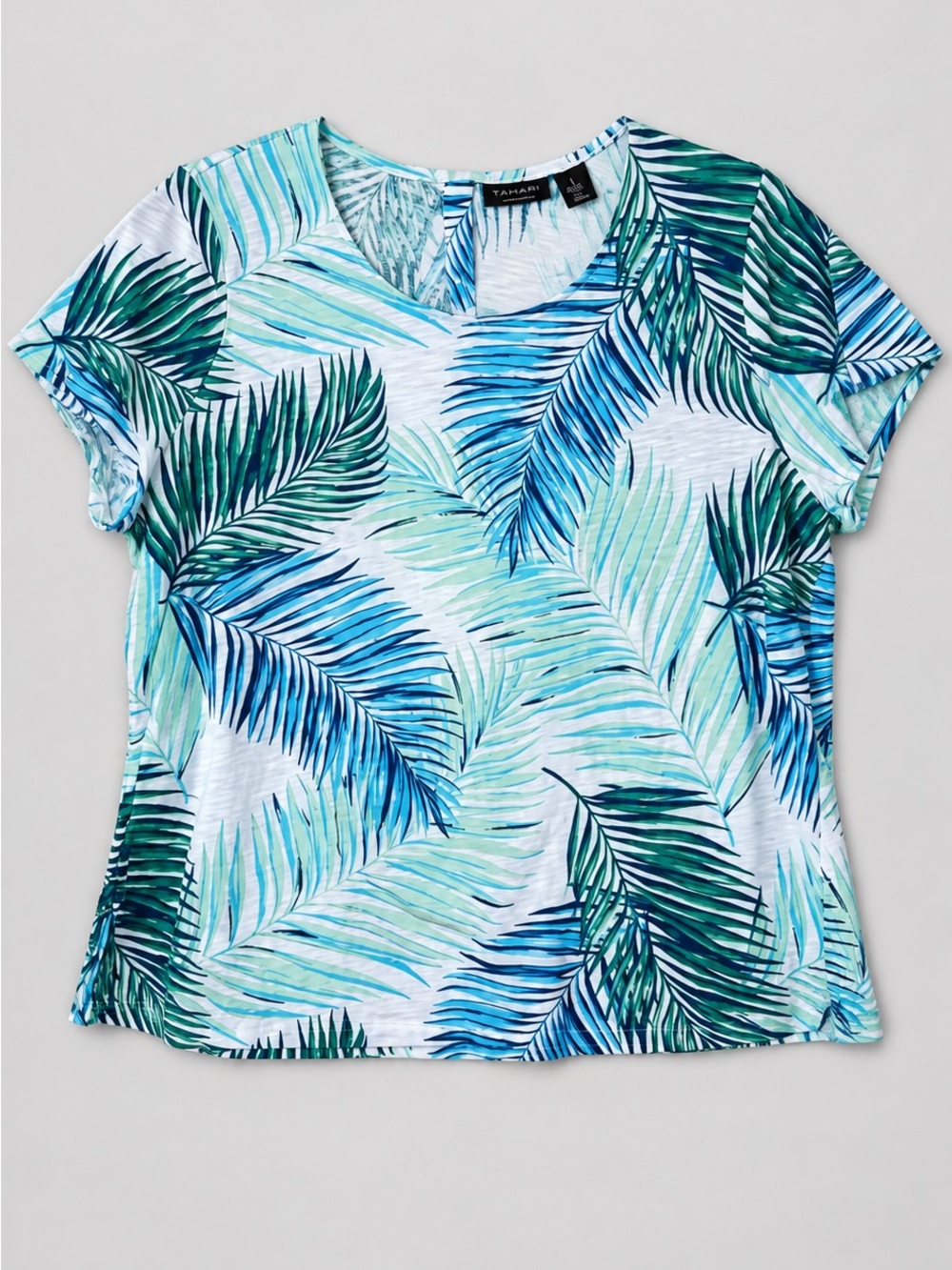 Tahari 100% Cotton Blouse 1X Coastal Euro Summer Tropical Botanical